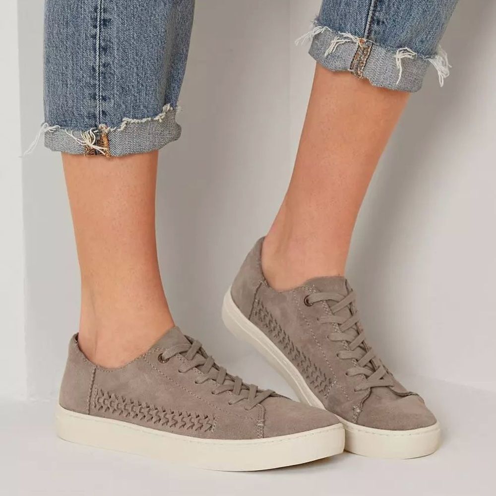 Toms Lenox Braided Suede Lace Up Sneaker Shoes Desert Taupe Tan‎ 8.5